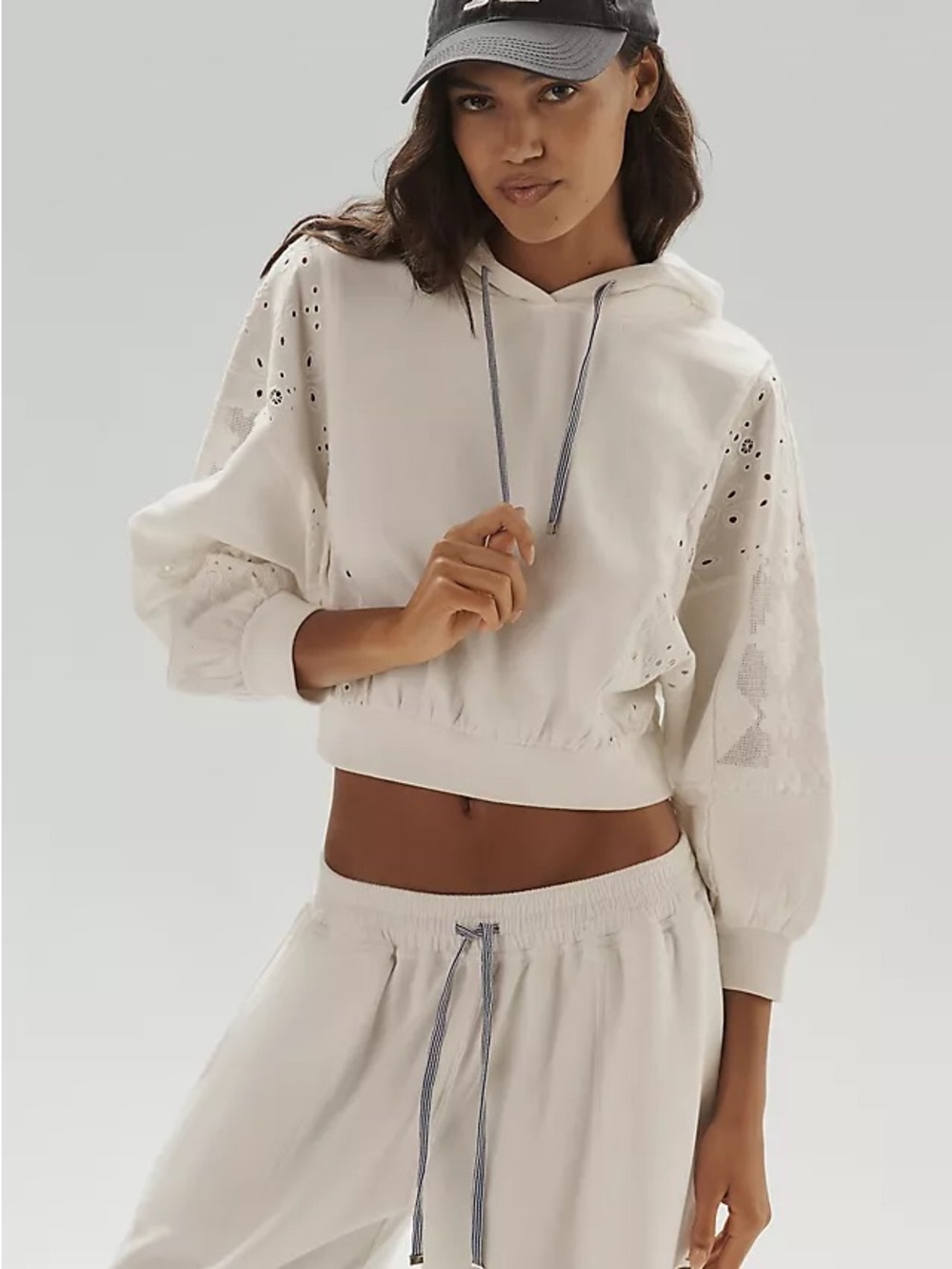 NWT retails 128 Daily Practice white hoodie with lace and embroidered detailing